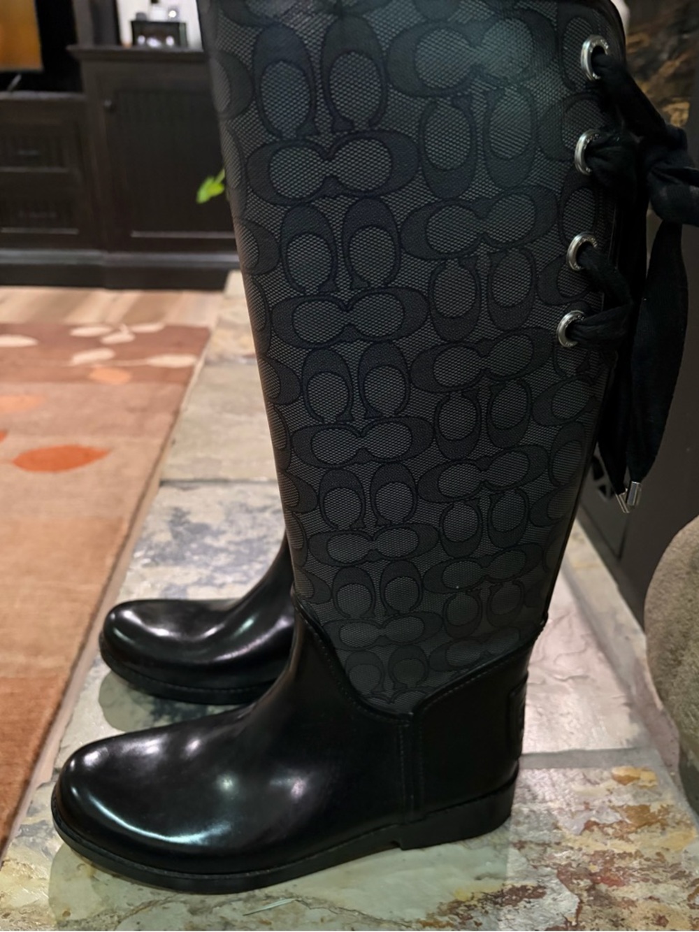 Coach Black Signature-Print Tall Rain Boots - Picture 2 of 4
